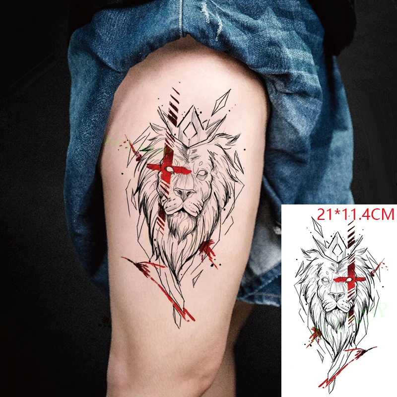 

Waterproof Temporary Tattoo Stickers Red Cross Lion Animal Totem Fake Tatto Flash Tatoo Body Art for Women Men