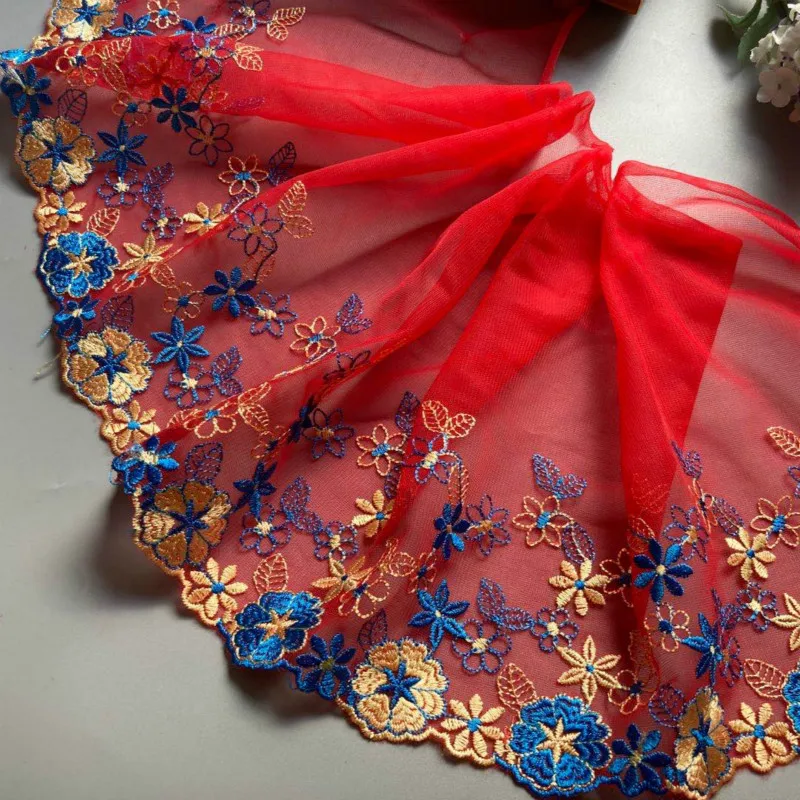 

3Yds/lot Flowers Tulle Mesh Lace Fabric Black Plum Blossom Floral Embroidery High Quality Lace Trim For Garments And Wedding