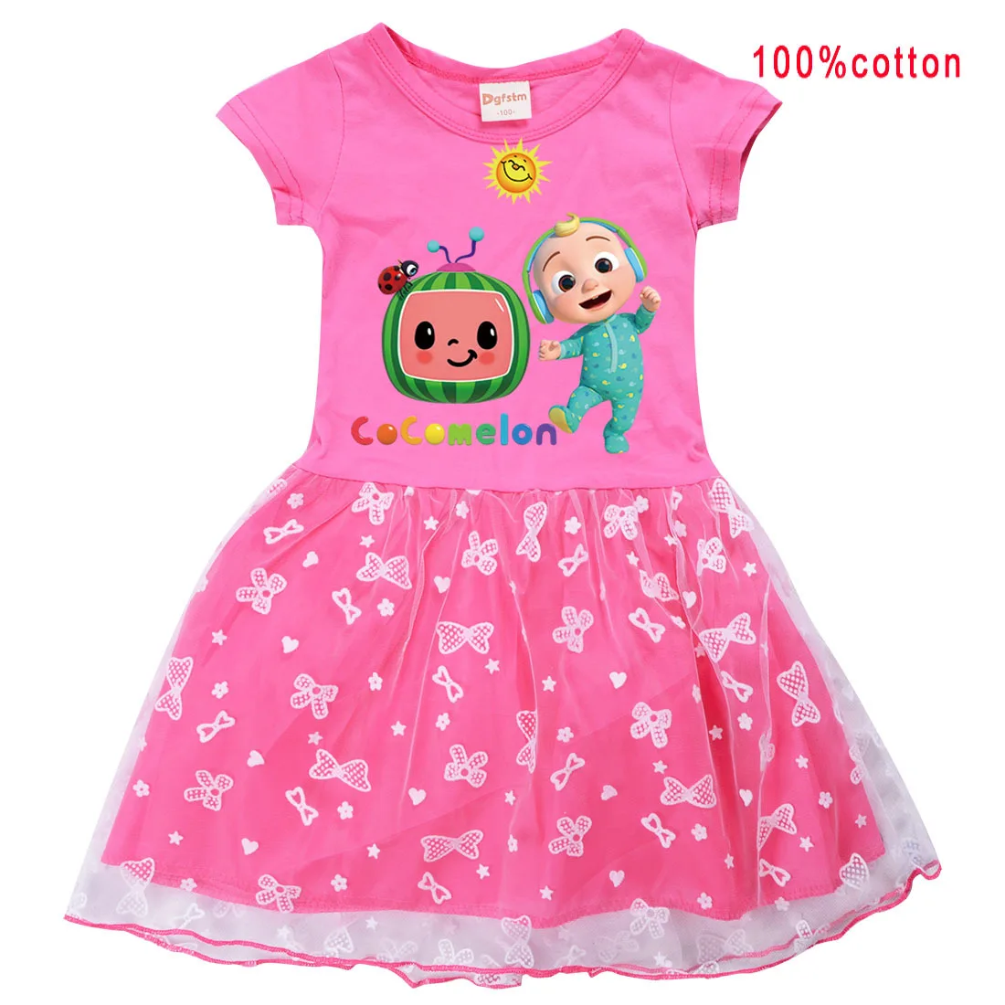 

Kids Cute Cocomelon T Shirt+lace Pleated Mesh Dresses for Baby Girls Princess Summer Dress Casual Wear Children Cartoon Outfits