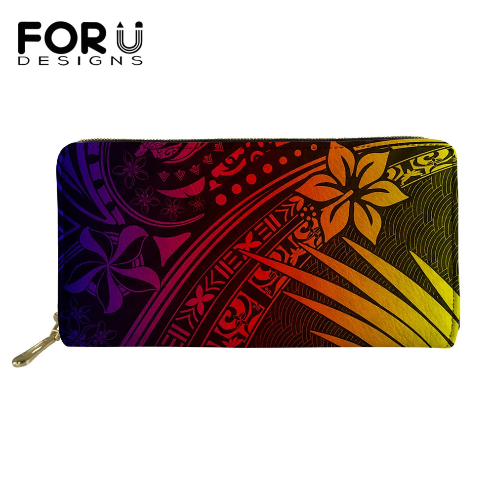 

FORUDESIGNS Beautiful Polynesian Gradient Flowers Design Luxury Wallet For Women Long Pu Fashion Clutch Purse Bolsa Femme 2021