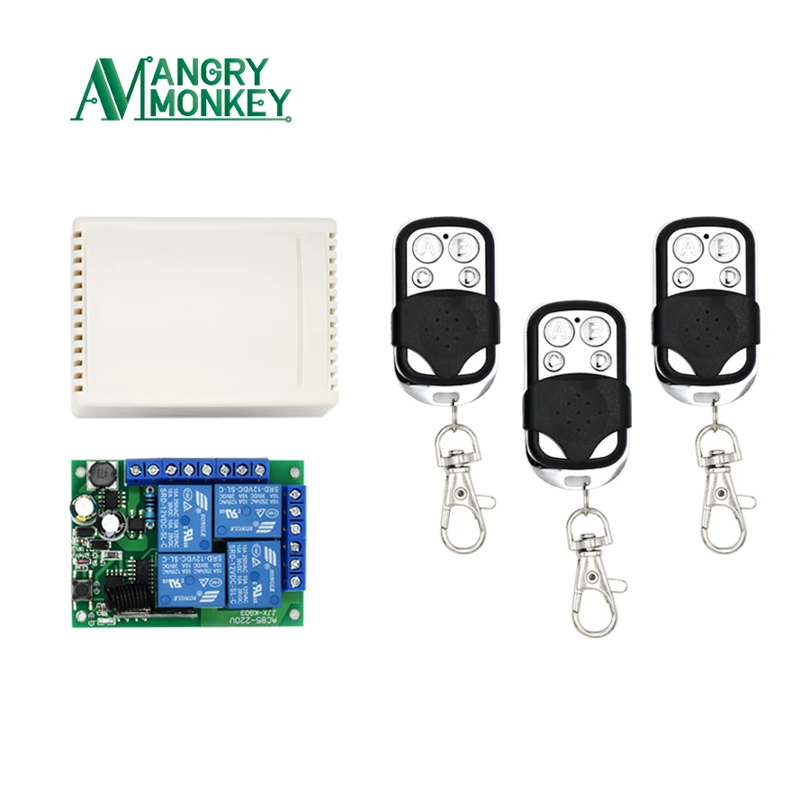 Angry monkey 433Mhz пульт дистанционного управления беспроводной переключатель AC 85V~ 250V 220V 4 chann релейный модуль приемника и 2 штуки управления 433 mhz - Цвет: AM2204 and 3AM4K01L