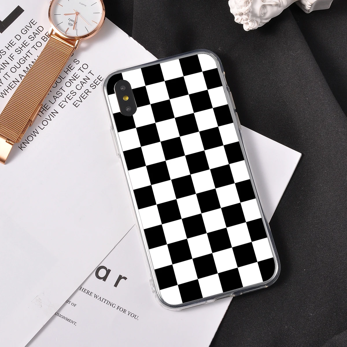 Клетчатый клетчатый чехол для телефона iPhone 5 6S 7 8Plus модный черно-белый в клетку 6