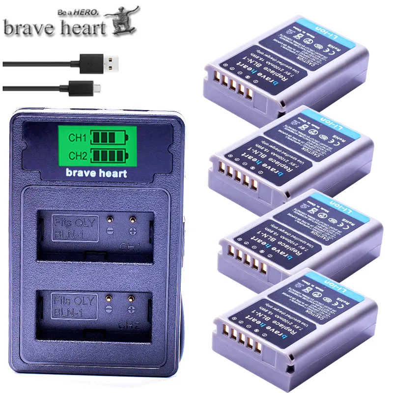 charger and 4battery Горячая Распродажа 2100 мА/ч, PS BLN-1 BLN1 PSBLN1 PS-BLN1 Li-Ion Батарея+ ЖК-дисплей двойной Зарядное устройство для цифровой камеры Olympus E-M5 OM-D E-M1 E-P5 Камера L10 - Цвет: charger and 4battery