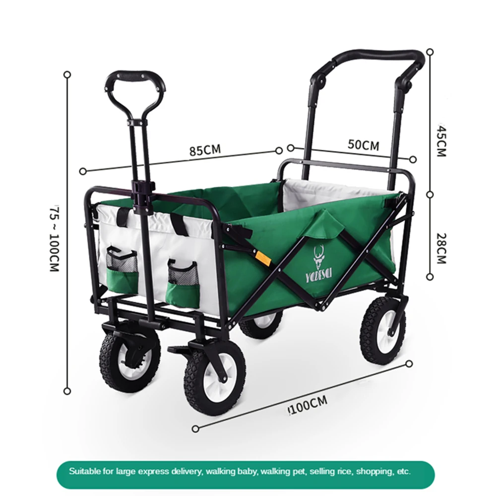 

B-LIFE Heavy Duty Collapsible Folding Wagon Shopping Cart Utility Outdoor Camping Garden Universal Wheels Adjustable Handle