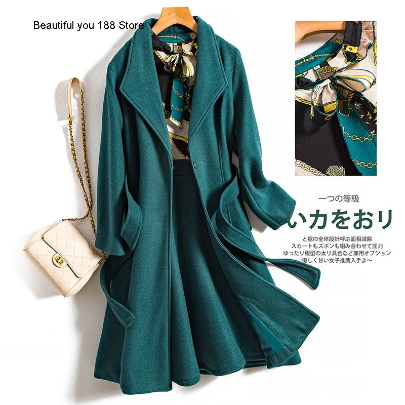 

autumn and winter women's woolen coat dress two-piece suit