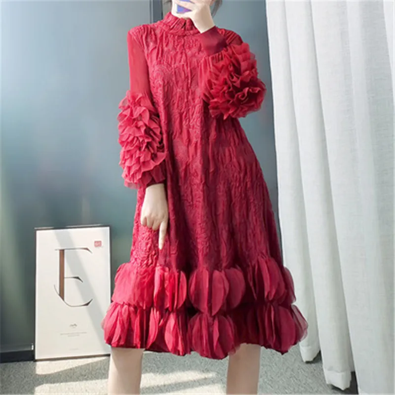 Miyake fold женское французское высококачественное платье с бусинами весна 2021 новое