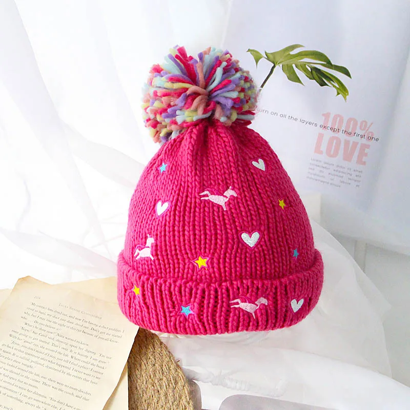 

Babyinsta Girls Winter Hats Unicorn Embroidery Knitted Hat Baby Girls Woolen Hat Winter Accessories for Kids Baby Warm Hat