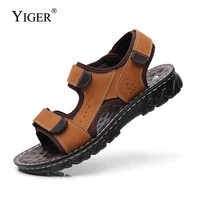 yiger mens sandals mens summer leather breathable mens shoes casual wear mens slippers non slip beach shoes brand sandals