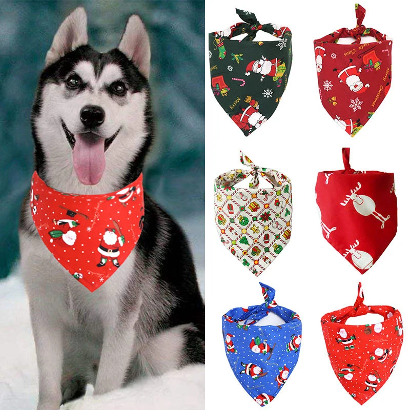 

Christmas Pet Bandanas Collar for Dogs Cats cotton Triangular Bibs Scarf Collar with Santa Claus Pattern for Puppy Accessories