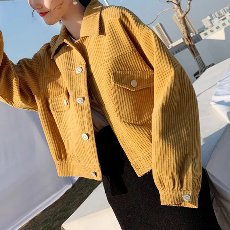 

Spring and autumn cropped jacket women fashion loose corduroy all-match student