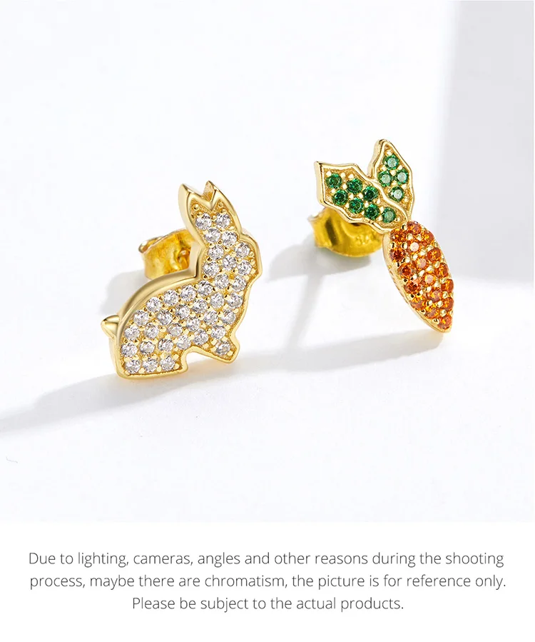 WOSTU Fashion 925 Sterling Silver Rabbit& Carrot Stud Earrings Zircon Gold Wedding Earrings For Women Wedding Jewelry CQE249-B