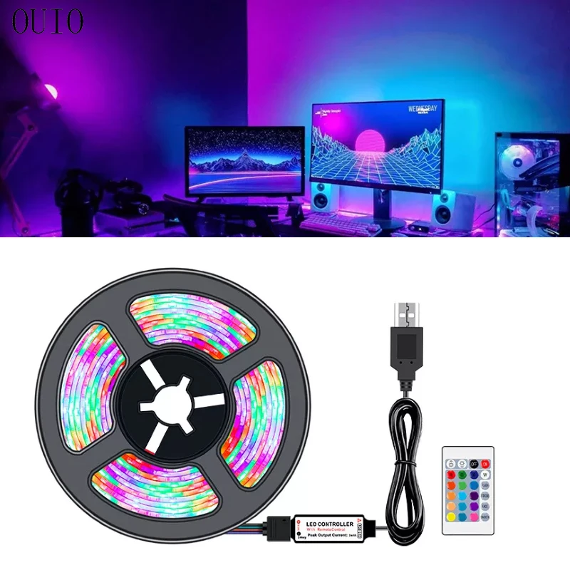 

1M 3M 5M USB Led Strip Lights Led For Home Living Room RGB Tv PC Gamer Cabinet Bedroom Decoration 12V
