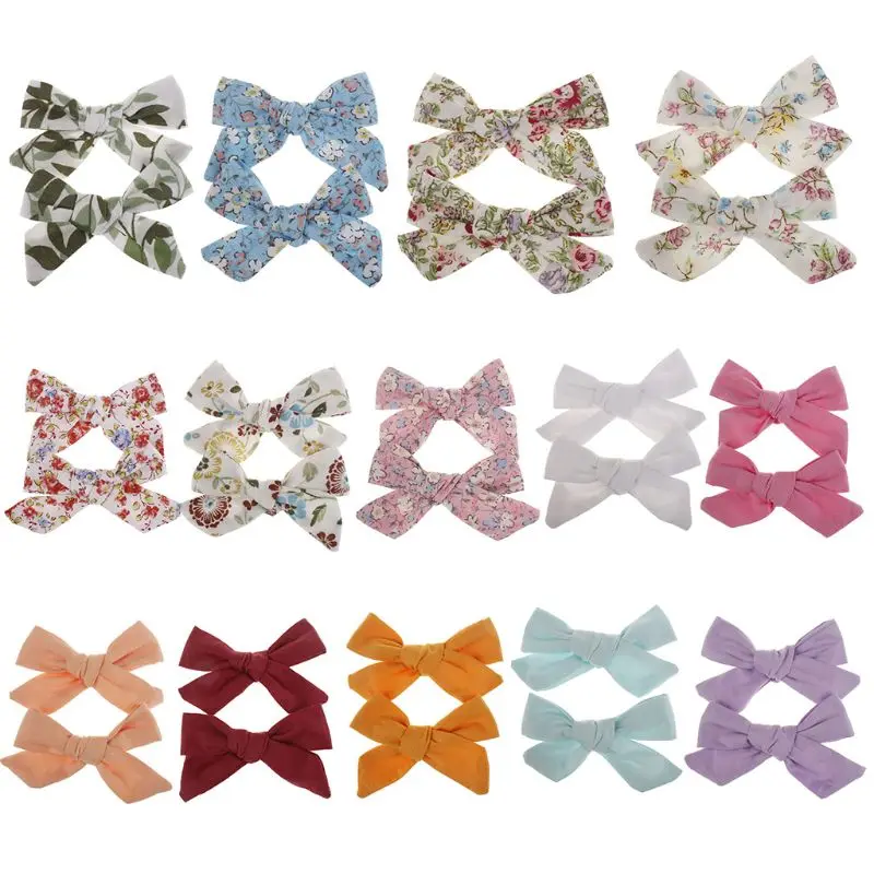 2 шт./пара для маленьких девочек цветочный принт бант волос заколки-крокодил