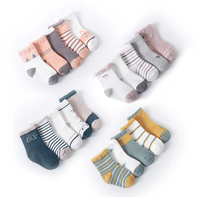 

5 Pairs Baby Boys Socks Cartoon Bear Kids Spring and Autumn Cotton Breathable Floor Anti-skid Socks
