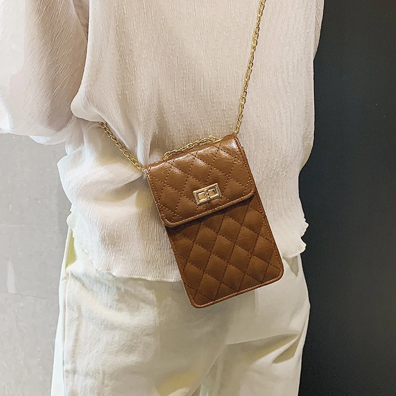 Женская сумка на плечо маленькая Повседневная цепочке Седло в клетку со стразами