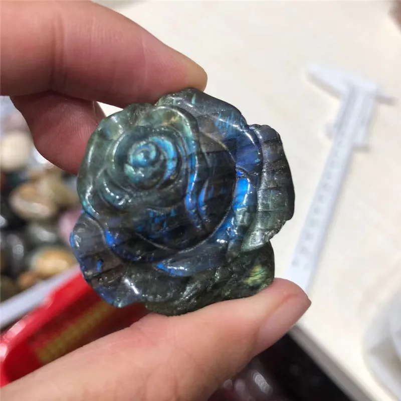 

Natural Healing Gemstone Crystal Crafts Carved Labradorite Flower For Gift