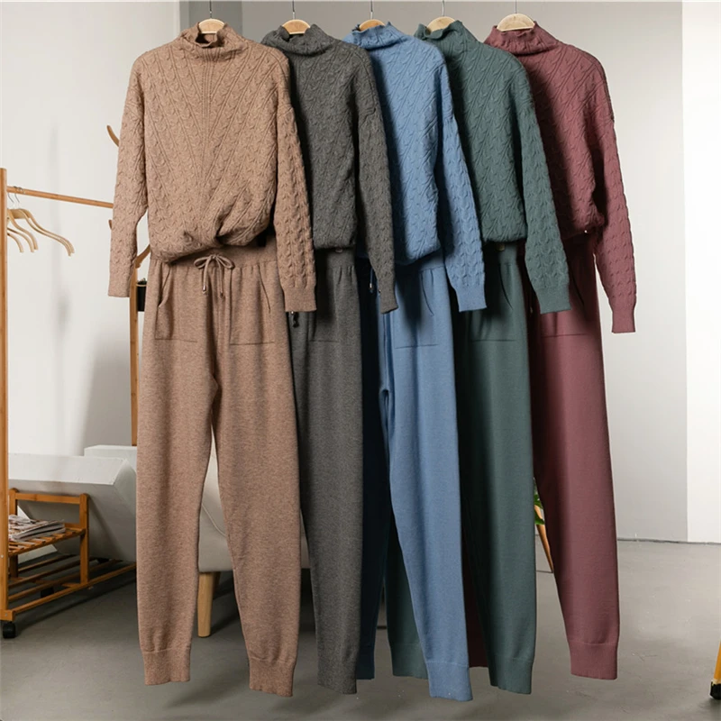 Женский трикотажный комплект из 2 предметов повседневный теплый спортивный