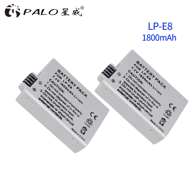 PALO 2 шт. LP-E8 LP E8 LPE8 1800 мАч камера Батарея+ светодиодный двойной Зарядное устройство для цифровой однообъективной зеркальной камеры Canon EOS 550D 600D 650D 700D Rebel T2i T3i T4i T5i - Цвет: LP-E8X2
