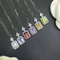 trendy 925 sterling silver square topaz pendant necklace for women fine jewelry topaz gemstone clavicle necklace birthday gift