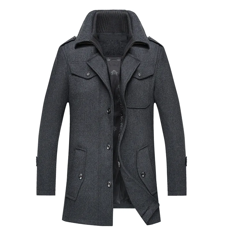 Мужское твидовое пальто свободного размера для отца с двойным воротником на