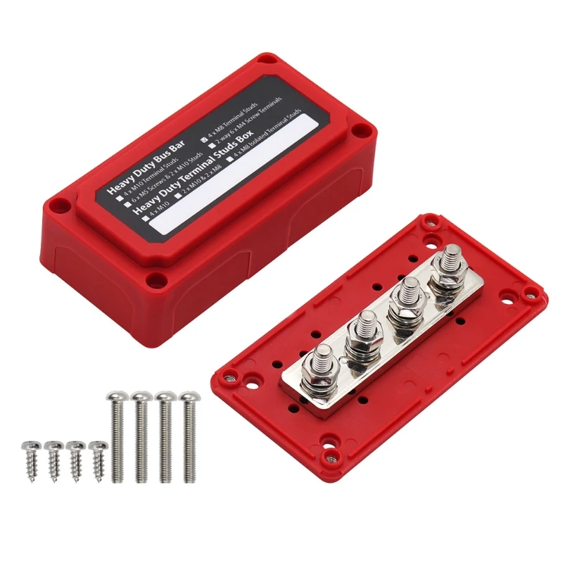 

2022 New 300A Bus Bars Heavy Duty Module Design Power Distribution Block Busbar Box with 4X M8(5/16") Terminal Studs(Red)