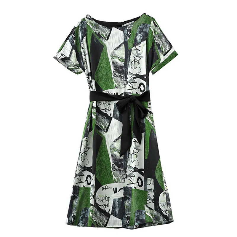 

Dress female 2021 summer new ladies temperament slim slim short-sleeved mid-length a-line skirt JXMYY