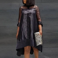 women black casual dress button loose sexy see through evening party outfits shirt dresses short 2021 fashion clothing vestidos