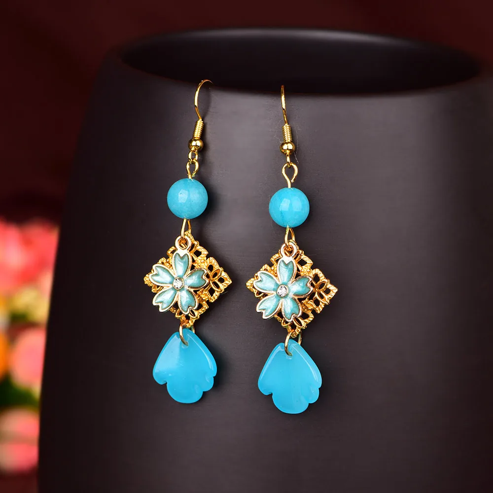 Уникальные Винтажные серьги капельки оригинальные темпераментные синие цветные