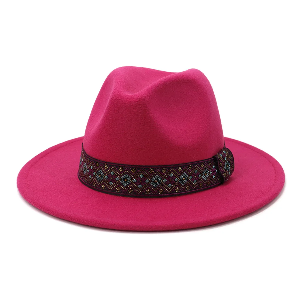 

Women Men Fashionable Fedora Hat Pink Cowboy Jazz Panama Wide Brim Camel Green Black Fall Winter Hat and Caps