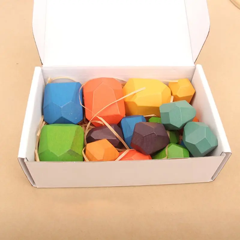 16 шт Детские деревянные цветные каменные укладки игры строительный блок Дети