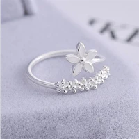 silver color fresh simple flower ring charm korean resizable opening rings for women bride wedding engagement party ring jewelry