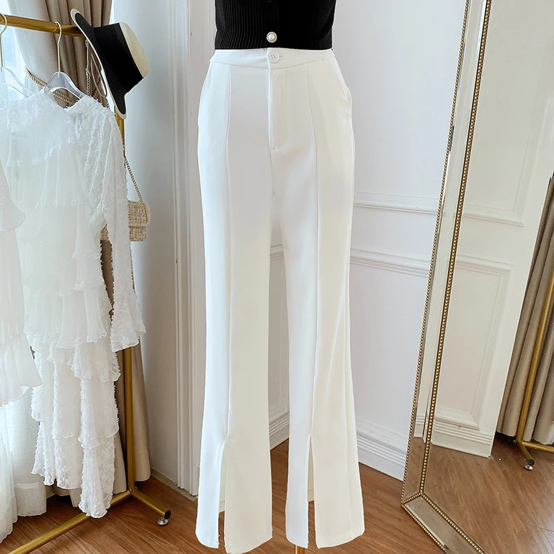 Elegant Straight-Leg Pants 2021 Summer New Korean Style Pants Slim Fit Slimming Slit Trousers Draped Casual Pants for Women