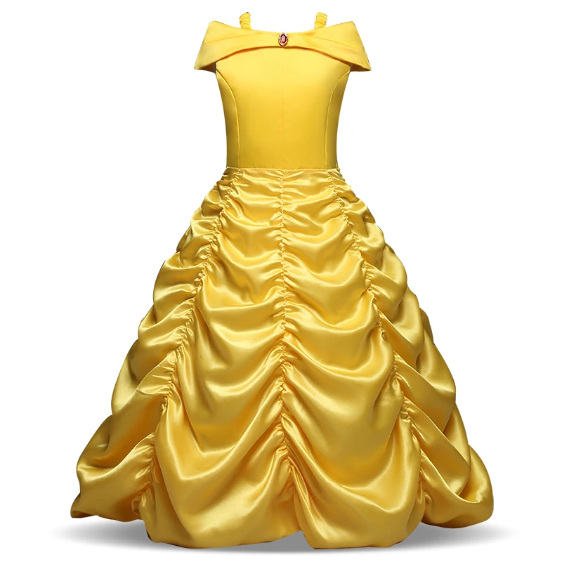 

Fancy Girls Clothing Princess Beauty And The Beast Cosplay Gold Dress For Holiday Christmas Costume Party Wear Halloween Gown