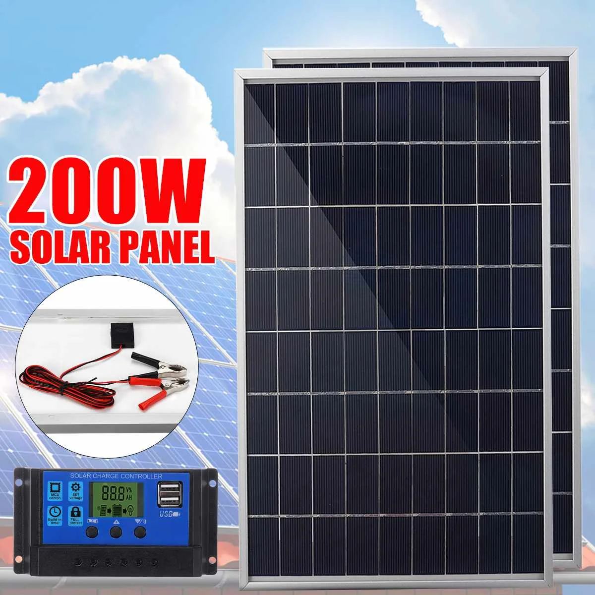200W/100 Вт 18В Панели солнечные быстро порт для зарядки через солнечных батарей 30A