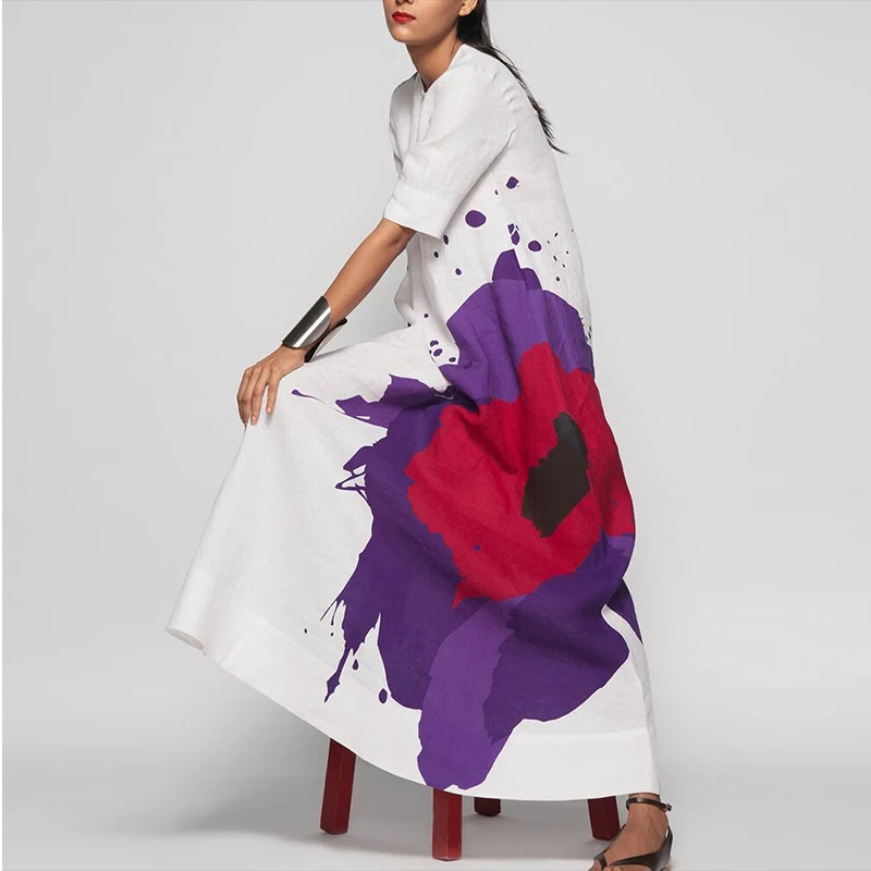 

Fashion Summer Maxi Dress Women's Printed Sundress Casual Short Sleeve Vestidos Female High Waist Robe Femme Plus Size 5XL