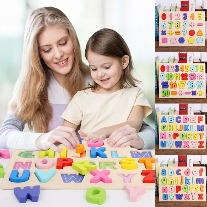 

Child Toys Wooden Number Letter Puzzle Hand Grab Board Educational Jigsaw Toy Games And Puzzles
