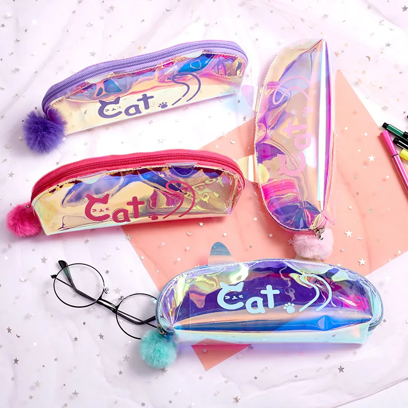 

Cartoon Cat Laser Hairball Pencil case for girls Cute school pen bag box stationery pouch office school supplies escolar