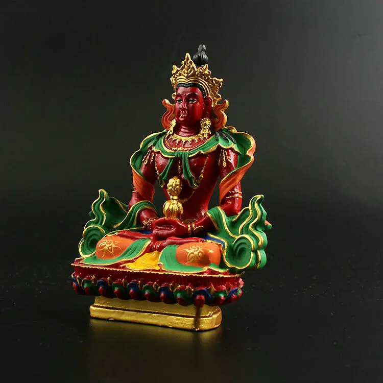 4 9 &quotТибет буддизм Смола Ручная роспись Амитаюс долголетия статуя Будды|Статуи и