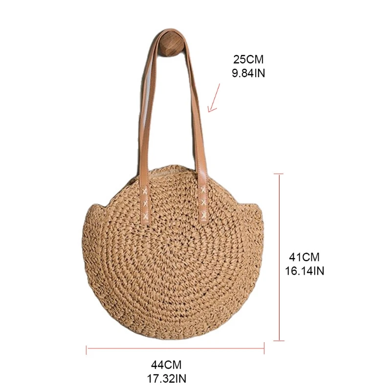 

Round Straw Beach Bag Vintage Woven Shoulder Bags Rattan Bohemian Summer Vacation L41B