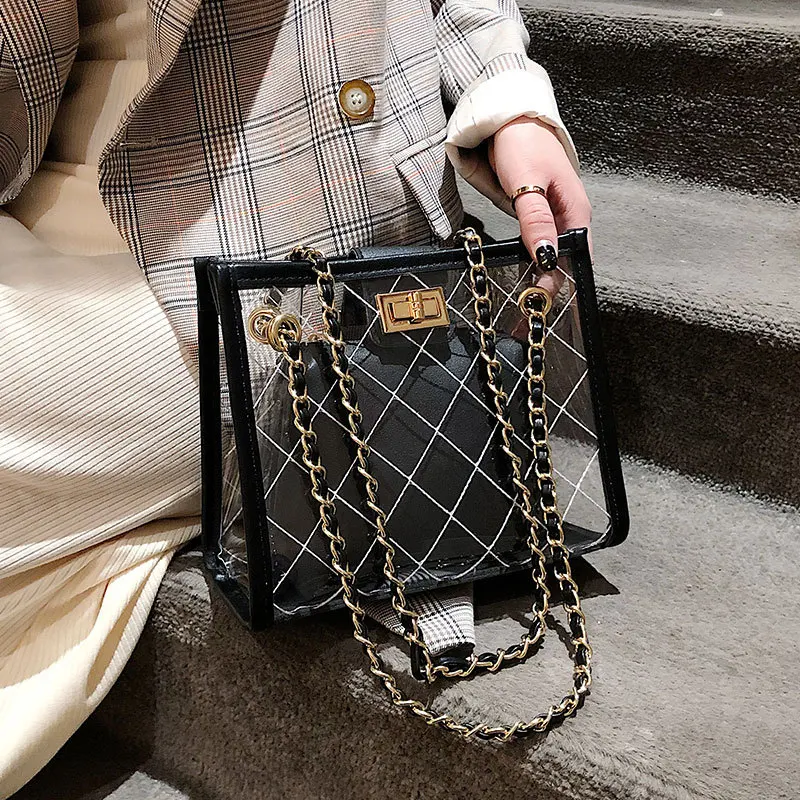 

Прозрачная Желейная большая сумка, модная новинка 2021, Высококачественная женская дизайнерская сумка из ПВХ, вместительные сумки-мессендже...