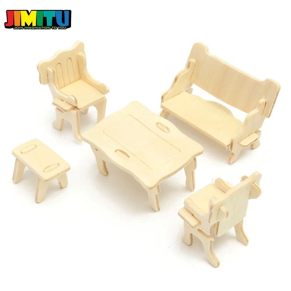 JIMITU 34 шт./компл. DIY Детский развивающий кукольный домик мебель 3D Деревянный пазл