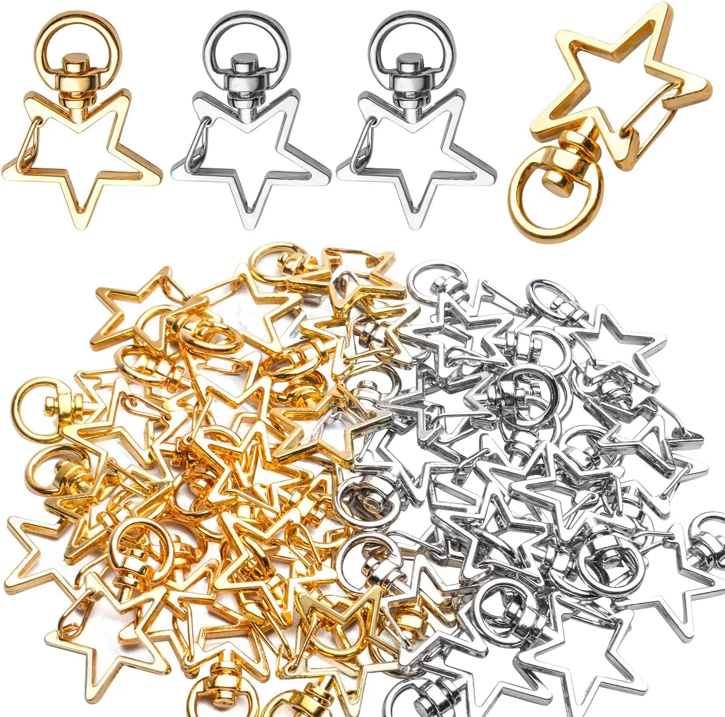 

40pcs Metal Swivel Lobster Claw Clasp Star Shape Snap Hook Clip Small DIY for Crafting Keyrings Bags Jewellery-Gold,Silver