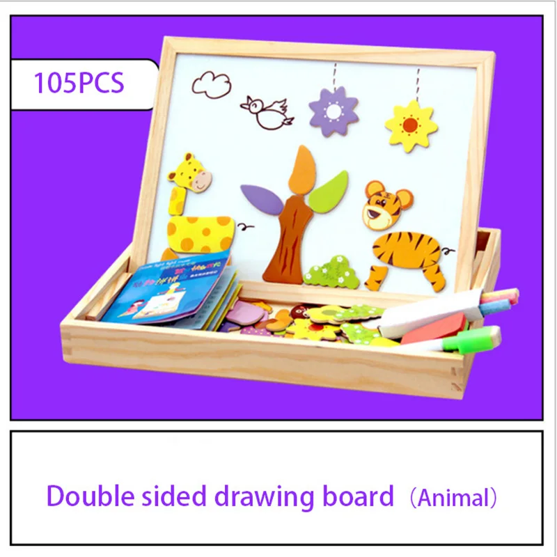 100+Pcs Wooden Multifunction Children Animal Puzzle Writing Magnetic Drawing Board Blackboard Learning Education Toys For Kids | Игрушки и