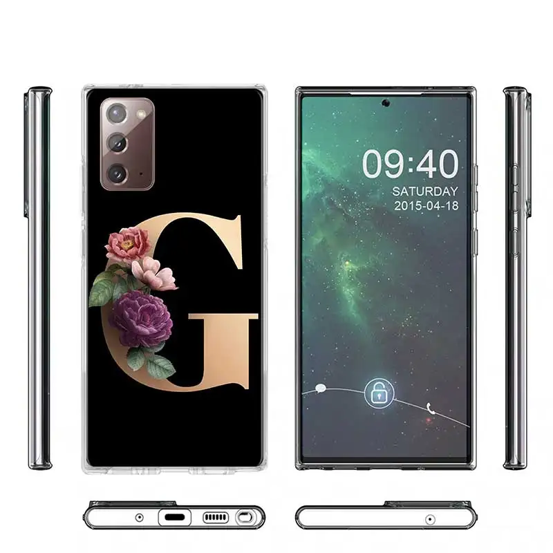 

Letter Monogram Flower Silicone Case for Samsung Galaxy Note 20 5G Note 20 Ultra 5G Fashion Soft TPU Back Cover Funda Coque
