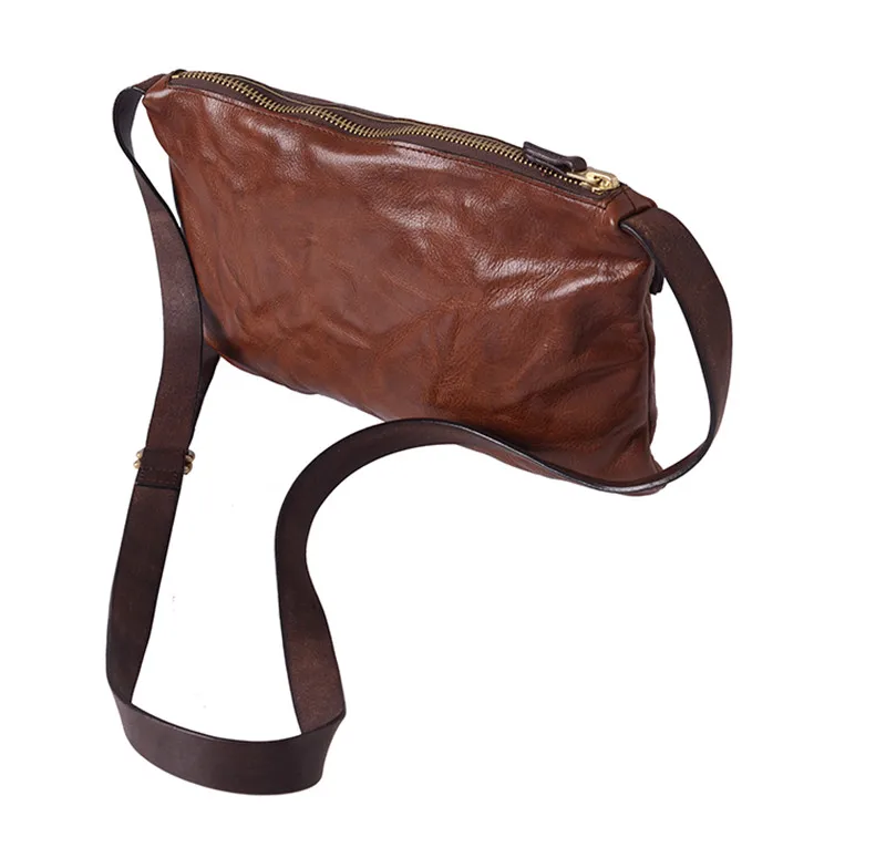 Fashion simple genuine leather small satchel vintage natural cowhide men's trend shoulder bag casual art daily messenger bag