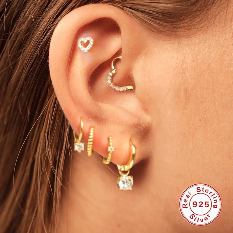 

CANNER 925 Sterling Silver Stud Earrings Korean Romantic Zircon Earrings For Valentine's Day Crystal Jewerly Piercing Pendientes