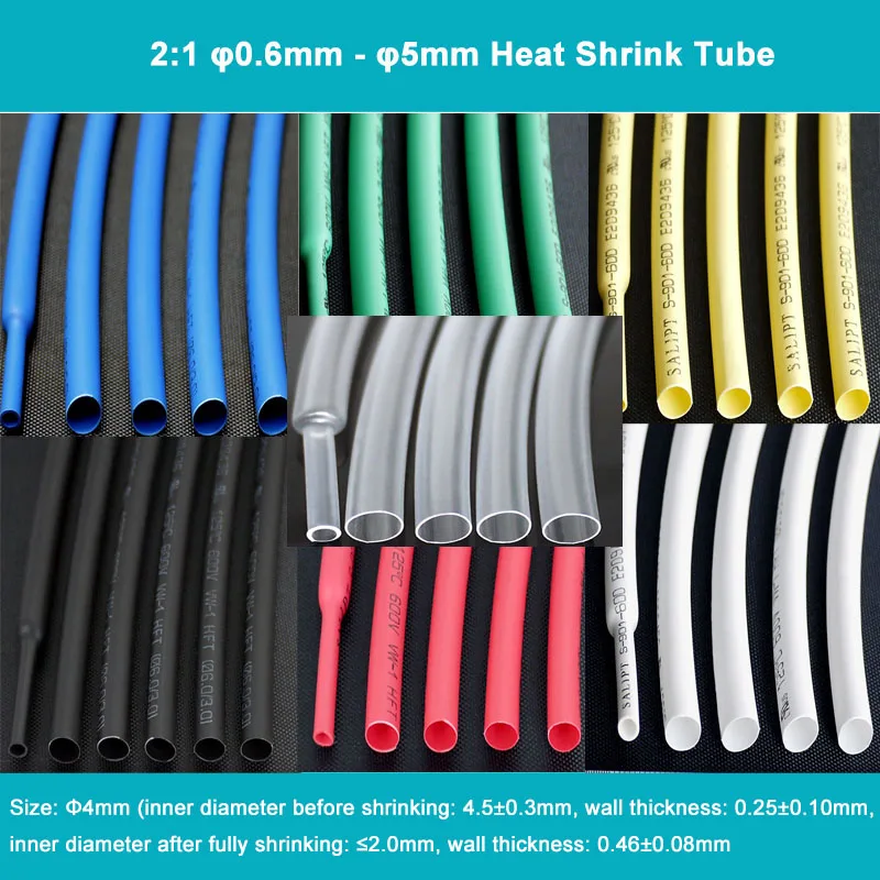 

10Meters 2:1 φ0.6mm - φ5mm Heat Shrink Tube Environmental Protection Insulation Sleeving Multiple Color