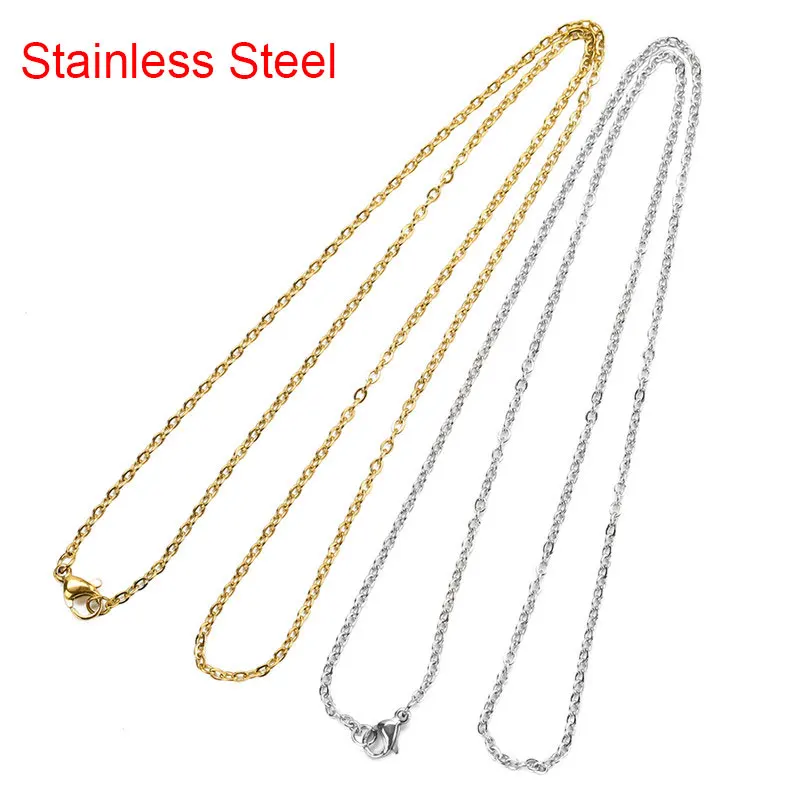 

5pcs Diameter 2mm Stainless Steel Chains Necklace Bulk Golden Color Open Link Chains Lot For Craft Jewelry Making Accessories
