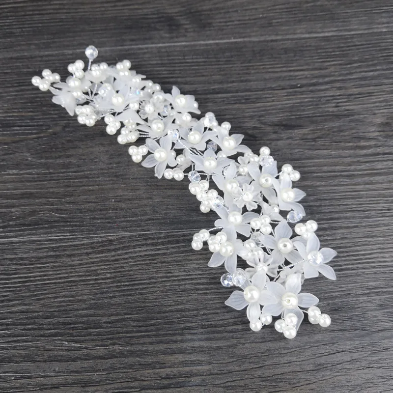 20cm White Модный свадебный головной убор Свадебные аксессуары для волос Кристальные жемчужные повязки для невесты головные уборы Цветочные украшения для волос - Окраска металла: 20cm White