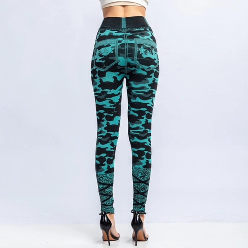 

Women's Imitation Jeans Leggings Pants Stretchable Slim Fitness Leggings Faux Denim Jeans High Hips Sports Pencil Pants Casual